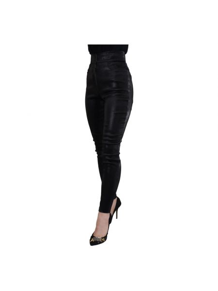 Pantalones de cuero skinny slim fit Dolce & Gabbana negro