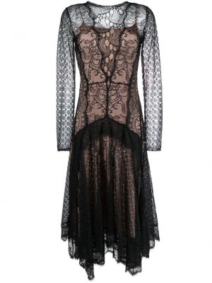 Čipkované kvetinové večerné šaty s volánmi Alberta Ferretti čierna