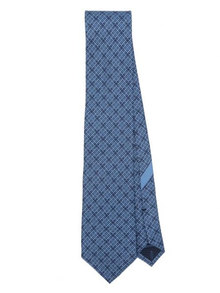 Карирана копринена вратовръзка с принт Ferragamo синьо
