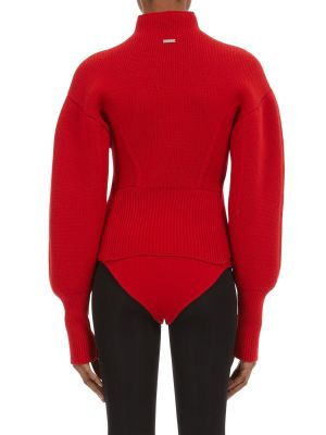 Sweter wełniany z kaszmiru z rękawami balonowymi Ferragamo czerwony