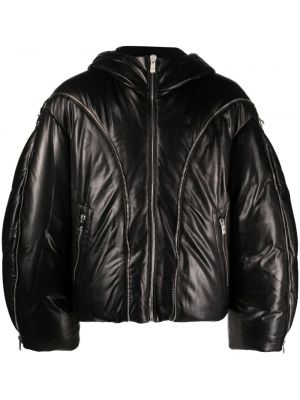 Kožna jakna s patentnim zatvaračem Versace crna