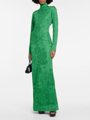 Žakárové květinové dlouhé šaty Givenchy zelené