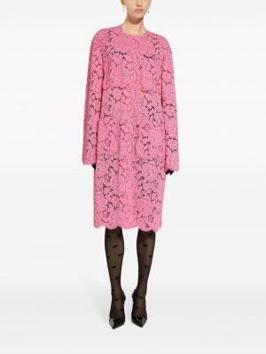 Płaszcz w kwiatki koronkowy Dolce And Gabbana różowy