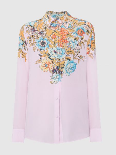 Розовая шелковая блузка в цветочек с принтом Etro
