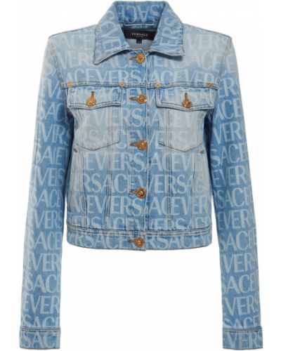 Bombažna denim jakna s potiskom Versace modra