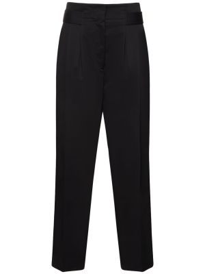 Plisované bavlněné rovné kalhoty Totême černé