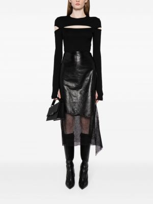 Krajkové kožená sukně Helmut Lang černé