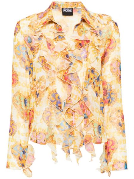 Блуза от шифон със сърца Versace Jeans Couture жълто