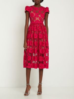 Pamučna midi haljina s čipkom Self-portrait crvena