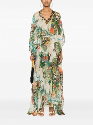 Sukienka długa z nadrukiem Roberto Cavalli zielona