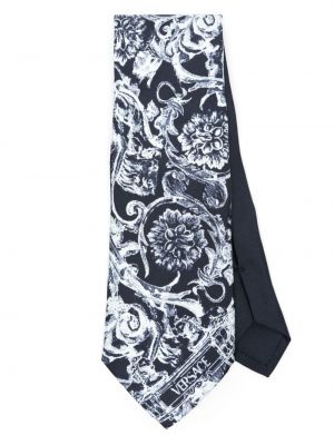 Cravatta di seta con stampa Versace blu