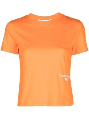 Памучна тениска с принт Calvin Klein Jeans оранжево