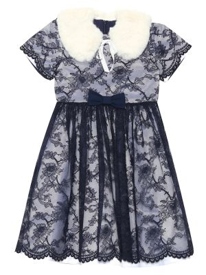 Sukienka koronkowa z futerkiem Rachel Riley, niebieski