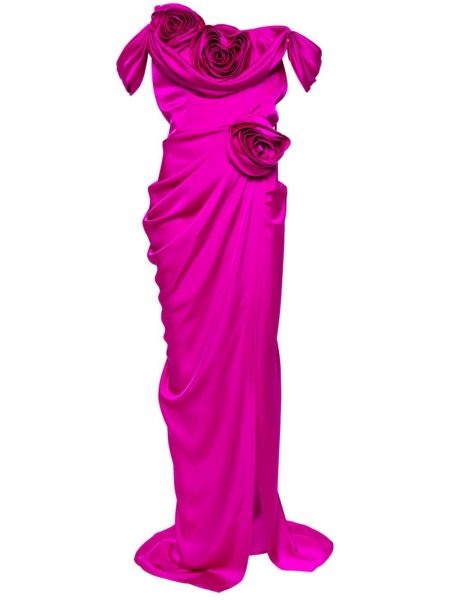 Satenska večernja haljina s cvjetnim printom Ana Radu ružičasta