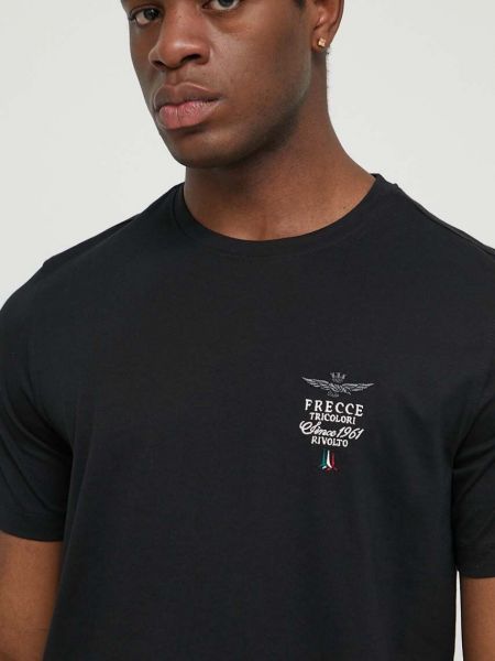 Хлопковая футболка с аппликацией Aeronautica Militare черная