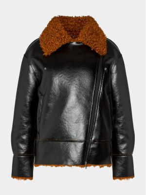 Oversize кожено яке Sisley черно