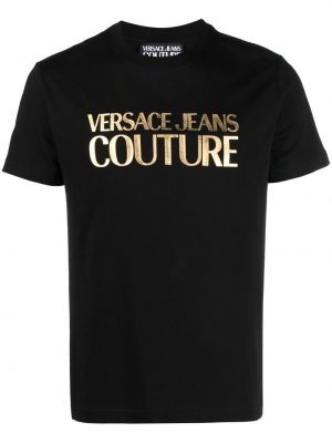 Bombažna majica s potiskom Versace Jeans Couture črna