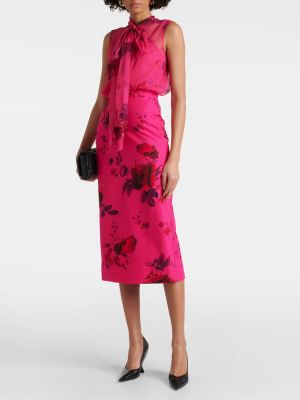 Květinové bavlněné midi sukně Erdem růžové