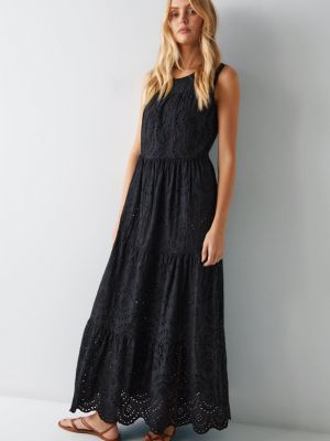 Черное длинное платье без рукавов Warehouse