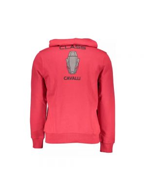 Sweter bawełniany z kapturem z nadrukiem Cavalli Class czerwony