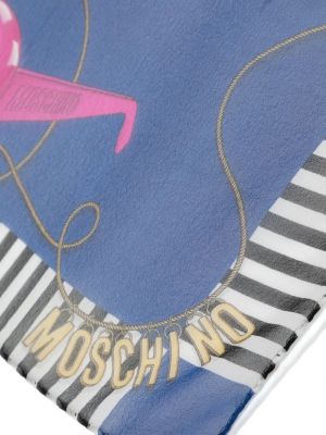 Pruhovaný hedvábný šál Moschino modrý