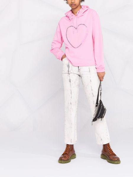 Sudadera con capucha con apliques con corazón Love Moschino rosa