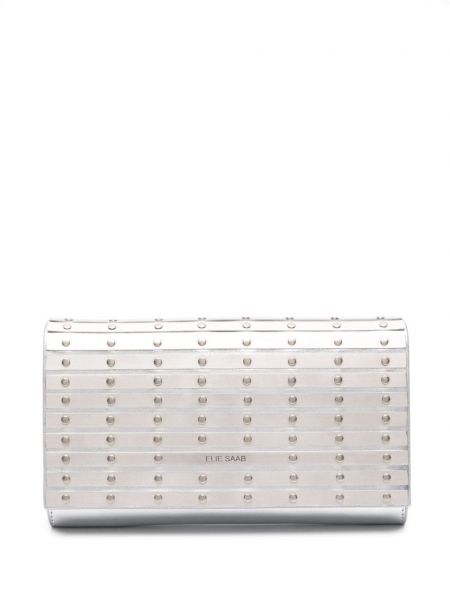 Kožna clutch torbica Elie Saab srebrena