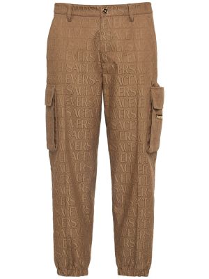 Памучни карго панталони Versace кафяво