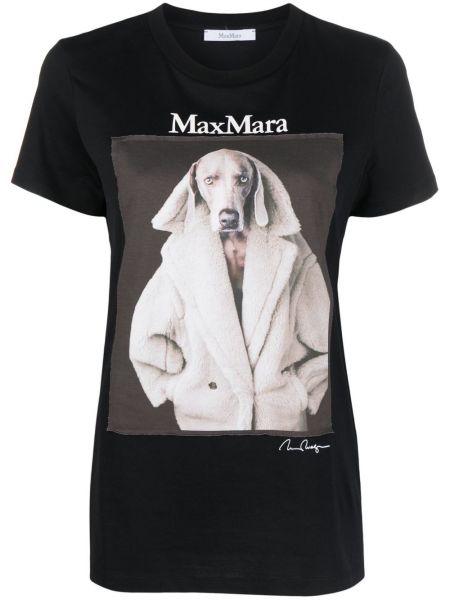 Kokvilnas t-krekls ar apdruku džersija Max Mara melns