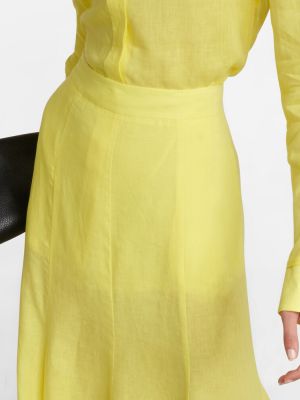 Ľanová midi sukňa Gabriela Hearst žltá