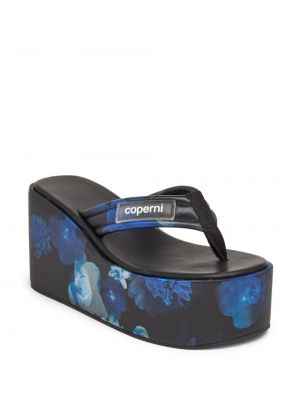 Květinové sandály na klínovém podpatku s potiskem Coperni