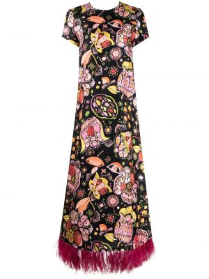 Kvetinové dlouhé šaty s potlačou La Doublej čierna