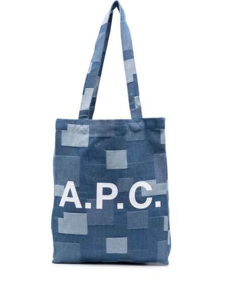 Шопинг чанта с принт A.p.c. синьо