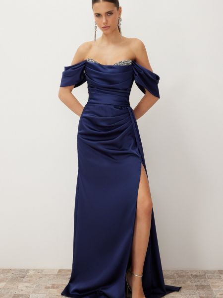 Плетена вечерна рокля Trendyol синьо