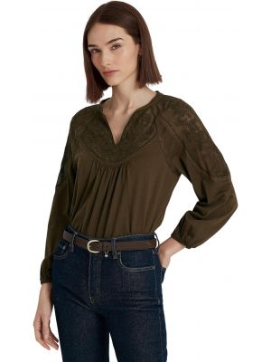 Блузка с вышивкой из джерси Lauren Ralph Lauren зеленая