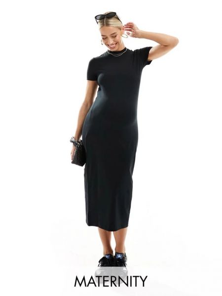 Трикотажное платье миди с коротким рукавом Mama.licious черное