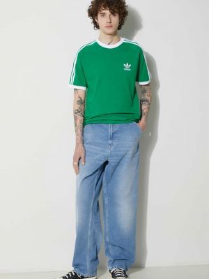 Slim fit bavlněné tričko s potiskem Adidas Originals zelené