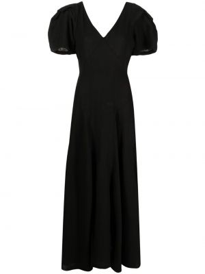 Ленена рокля с v-образно деколте 120% Lino черно