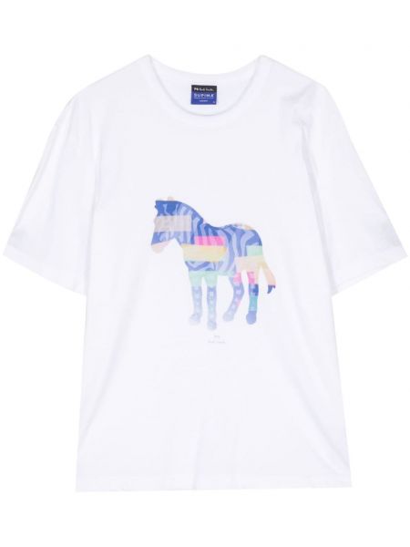 Kokvilnas t-krekls ar apdruku ar zebras rakstu Ps Paul Smith balts