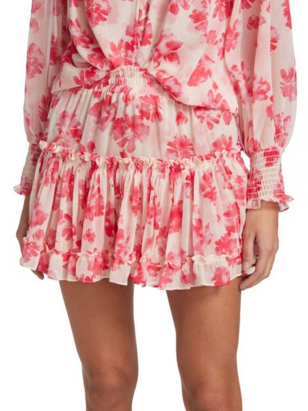 Розовая юбка мини в цветочек с принтом с рюшами Misa Los Angeles