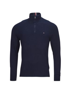 Kašmírový svetr na zip Tommy Hilfiger modrý