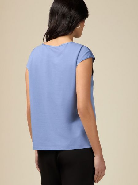 Атласная блузка с коротким рукавом Oltre синяя