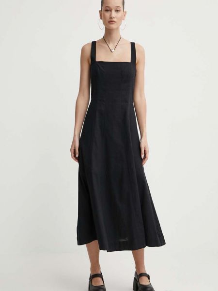 Lniana sukienka midi Abercrombie & Fitch czarna