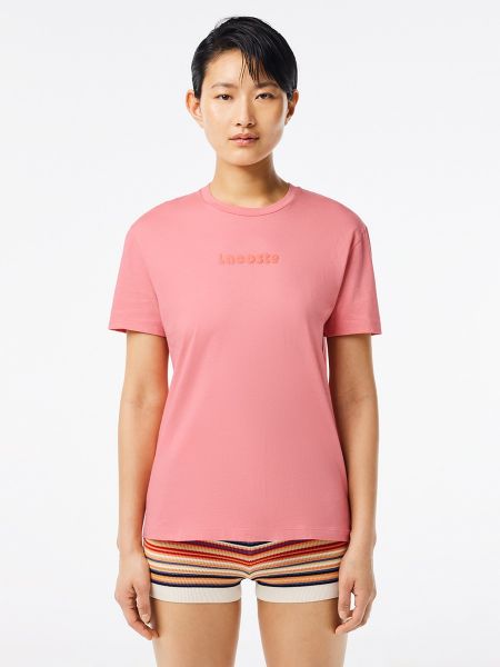 Camiseta de algodón de punto con estampado Lacoste rosa