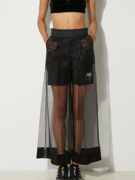 Jednobarevné hedvábné kalhoty s vysokým pasem Undercover černé
