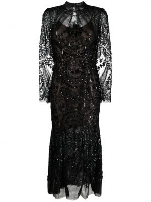 Midi obleka s cekini s paisley potiskom Self-portrait črna