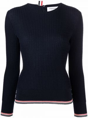 Długi sweter wełniane w paski z długim rękawem Thom Browne - niebieski