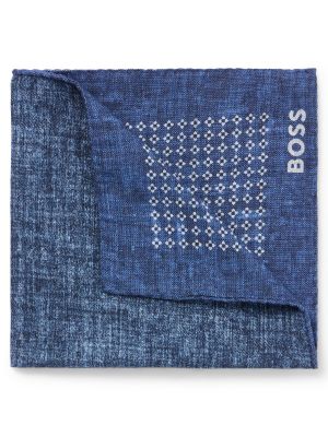 Хлопковый шерстяной платок с принтом Hugo Boss синий
