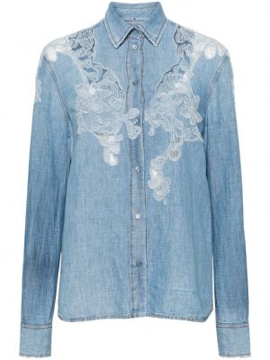 Mežģīņu džinsa krekls Ermanno Scervino zils