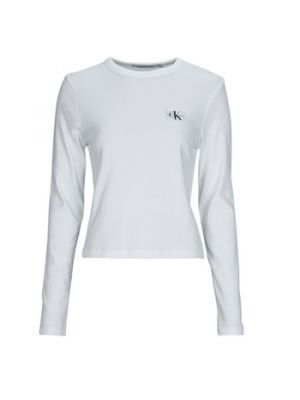 T-shirt a maniche lunghe a maniche lunghe intrecciato Calvin Klein Jeans bianco